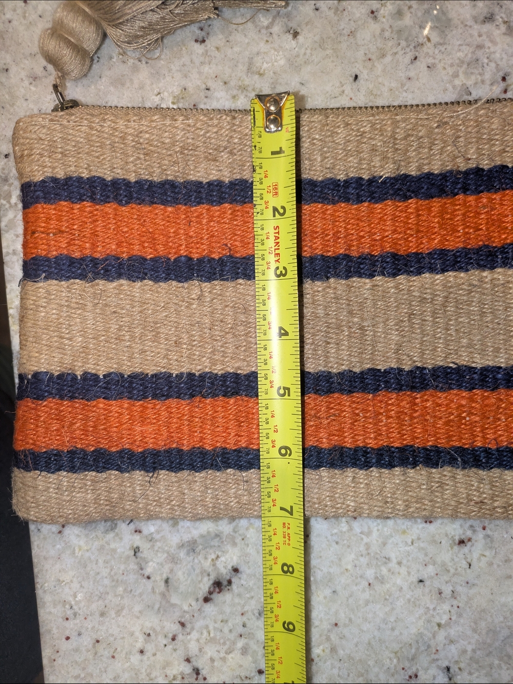 J. Jill Jute Woven Striped Wristlet Clutch Tassel Boho Navy Orange - Picture 7 of 7